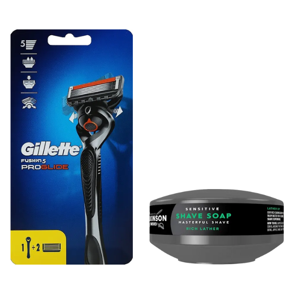 Станок Gillette Fusion ProGlide 2 картриджі Flexball + Мило для гоління Wilkinson Sword для чутливої шкіри 125 г