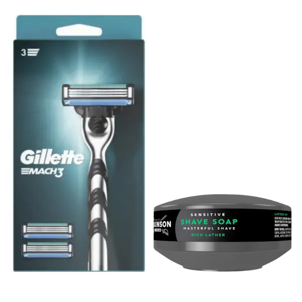 Станок для гоління Gillette Mach3 3 касети + Мило для гоління Wilkinson Sword для чутливої шкіри 125 г