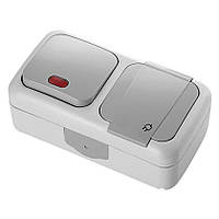 Вимикач із підсвіткою + розетка Palmiye IP54 VIKO сірий, накладний Віко, настінний зовнішній 90555599