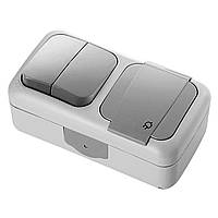 Вимикач 2й + розетка Palmiye IP54 VIKO сірий, накладний Віко, подвійний настінний зовнішній 90555582