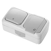 Вимикач прохідний + розетка Palmiye IP54 VIKO сірий, накладний Віко, навісний настінний зовнішній 90555584