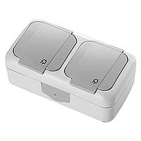 Розетка подвійна із заземленням і кришкою Palmiye IP54 VIKO сірий, накладна Віко, настінна зовнішня 90555588