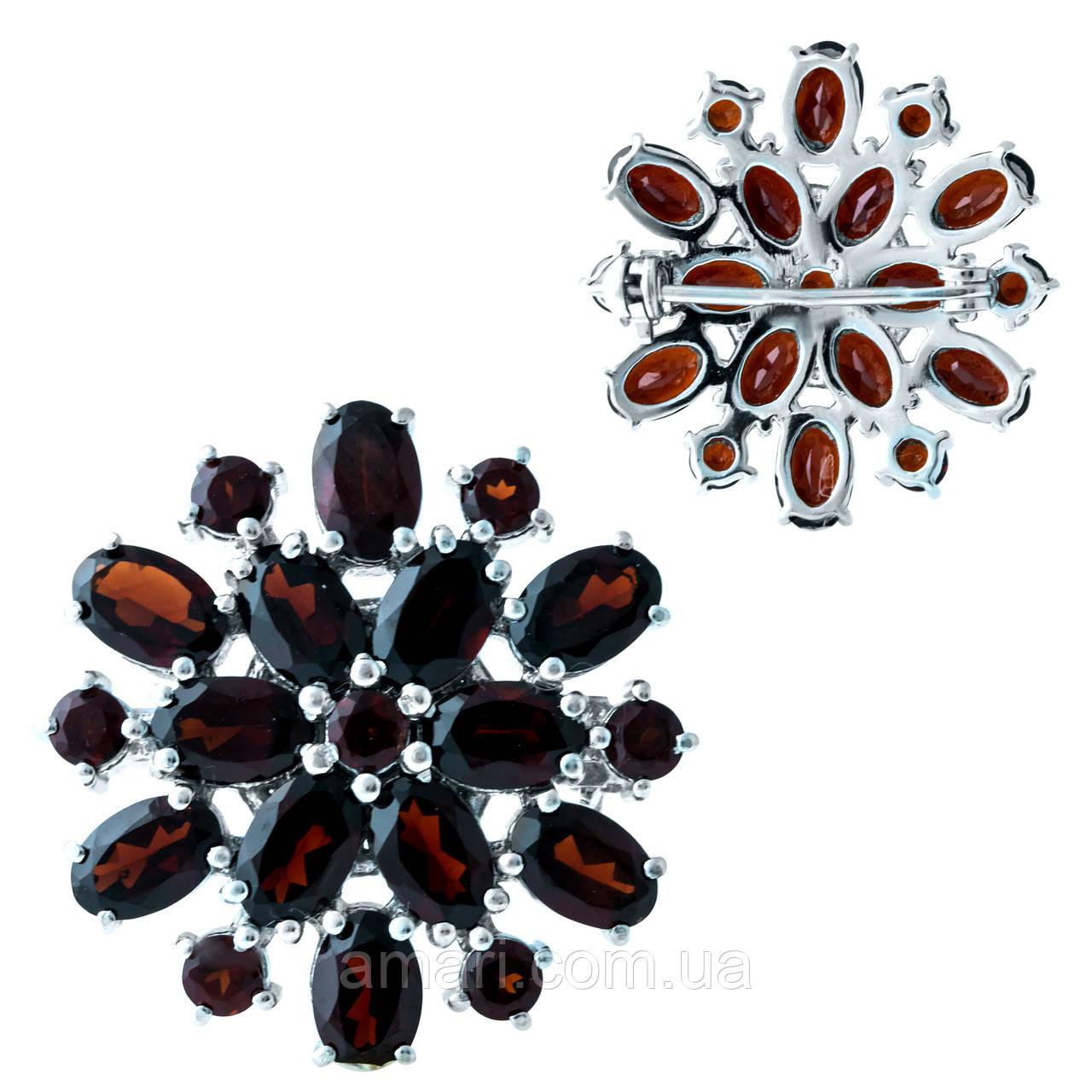 Срібна брошка Komilfo з натуральним гранатом 7.37ct (1914137)