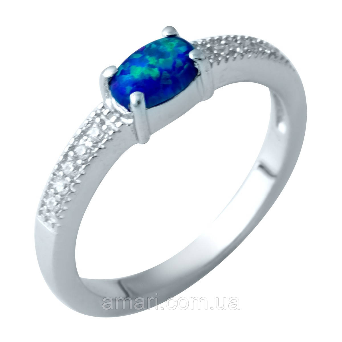 Срібне кільце Komilfo з опалом 0.385ct, фіанітами, вага виробу 2,02 г (1921715) 18 розмір