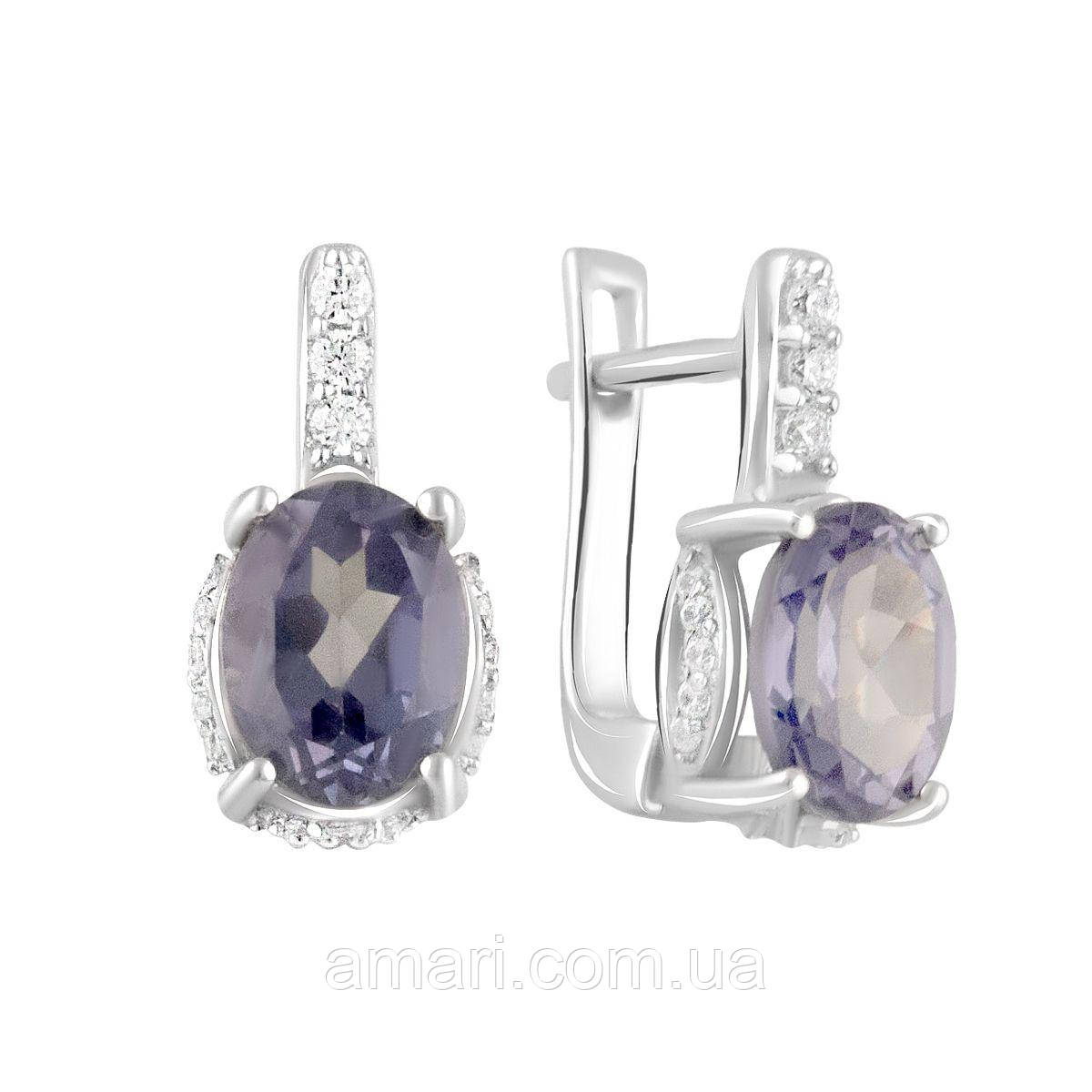 Срібні сережки Komilfo з александритом 5.078ct, фіанітами (2098645)