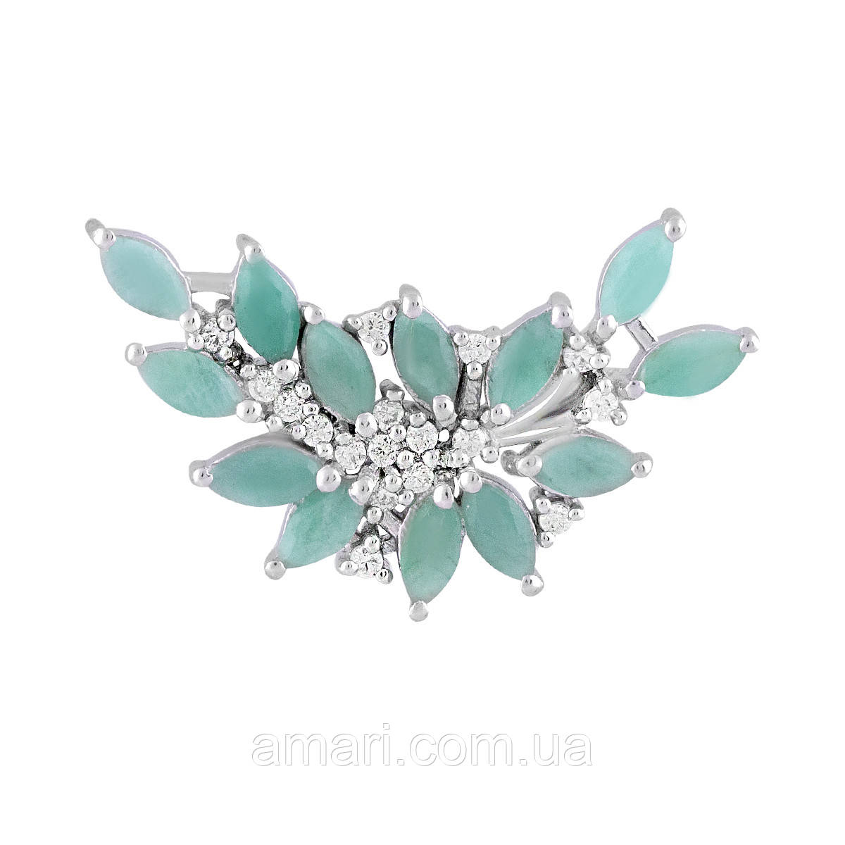 Срібна брошка Komilfo з натуральним смарагдом 4.095ct (2106500)