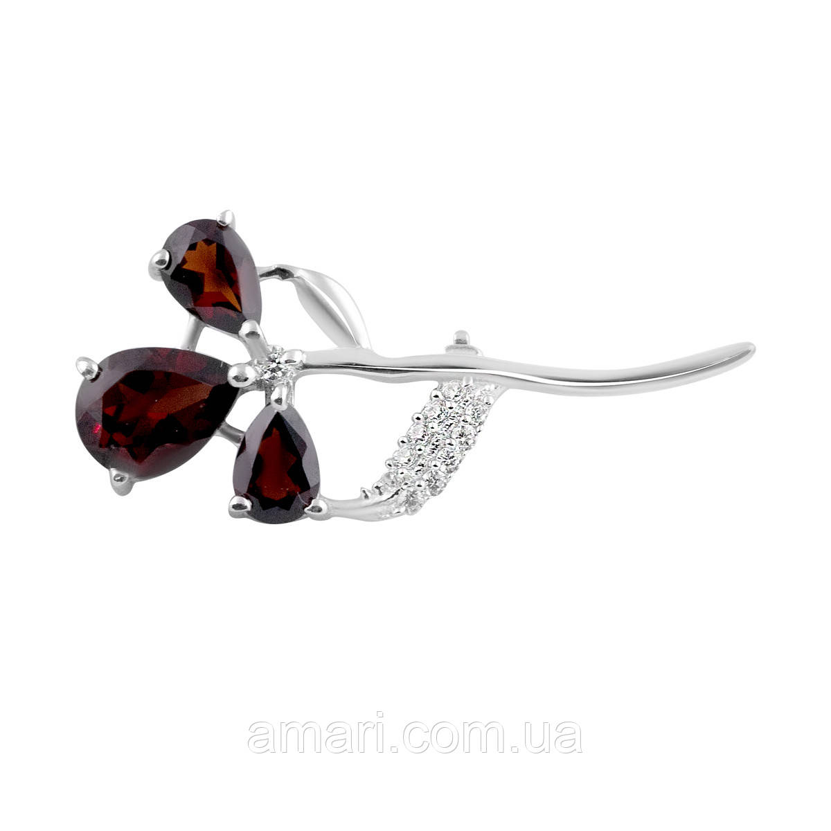 Срібна брошка Komilfo з натуральним гранатом 1.915ct (2106609)