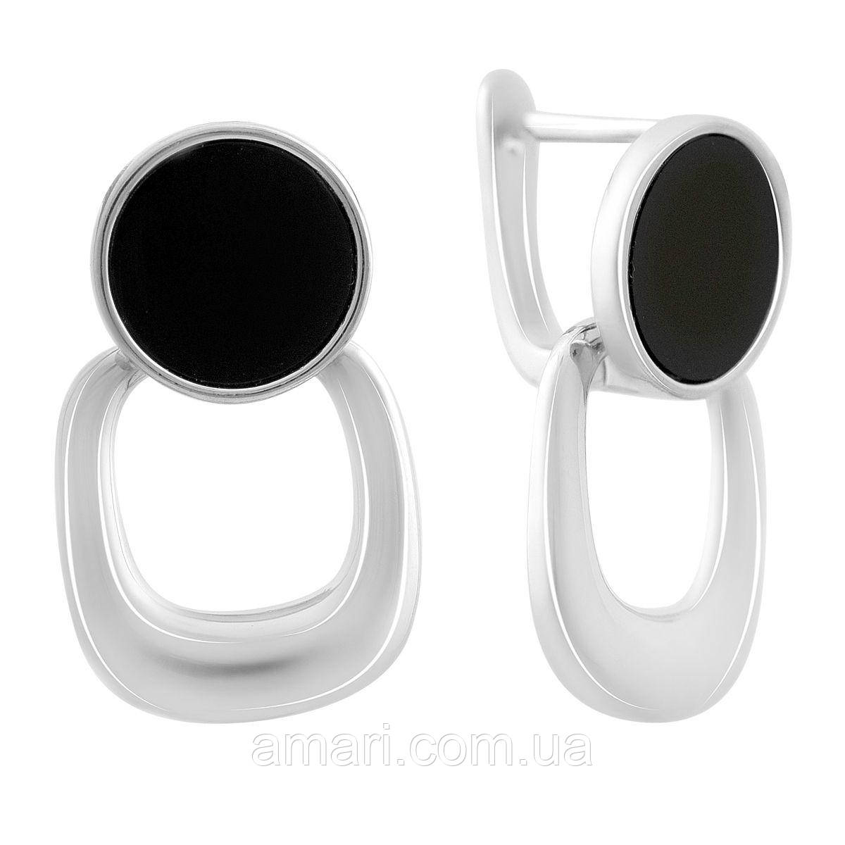 Срібні сережки Komilfo з натуральним оніксом (60002116), фото 1