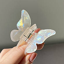 Шпилька-крабик для волосся Fashion Jewerly "Метелик" затискач з ацетату, колір біло-прозорий градієнт (2 тип)