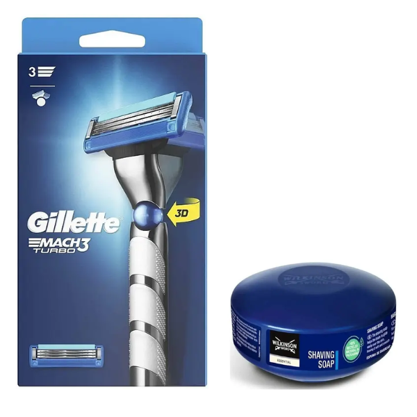 Станок для гоління Gillette Mach3 Turbo 3D Motion (1 картридж) + Wilkinson Essential Мило для гоління 125 г