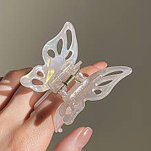 Шпилька-крабик для волосся Fashion Jewerly "Метелик" затискач з ацетату, колір біло-прозорий градієнт (3 тип)