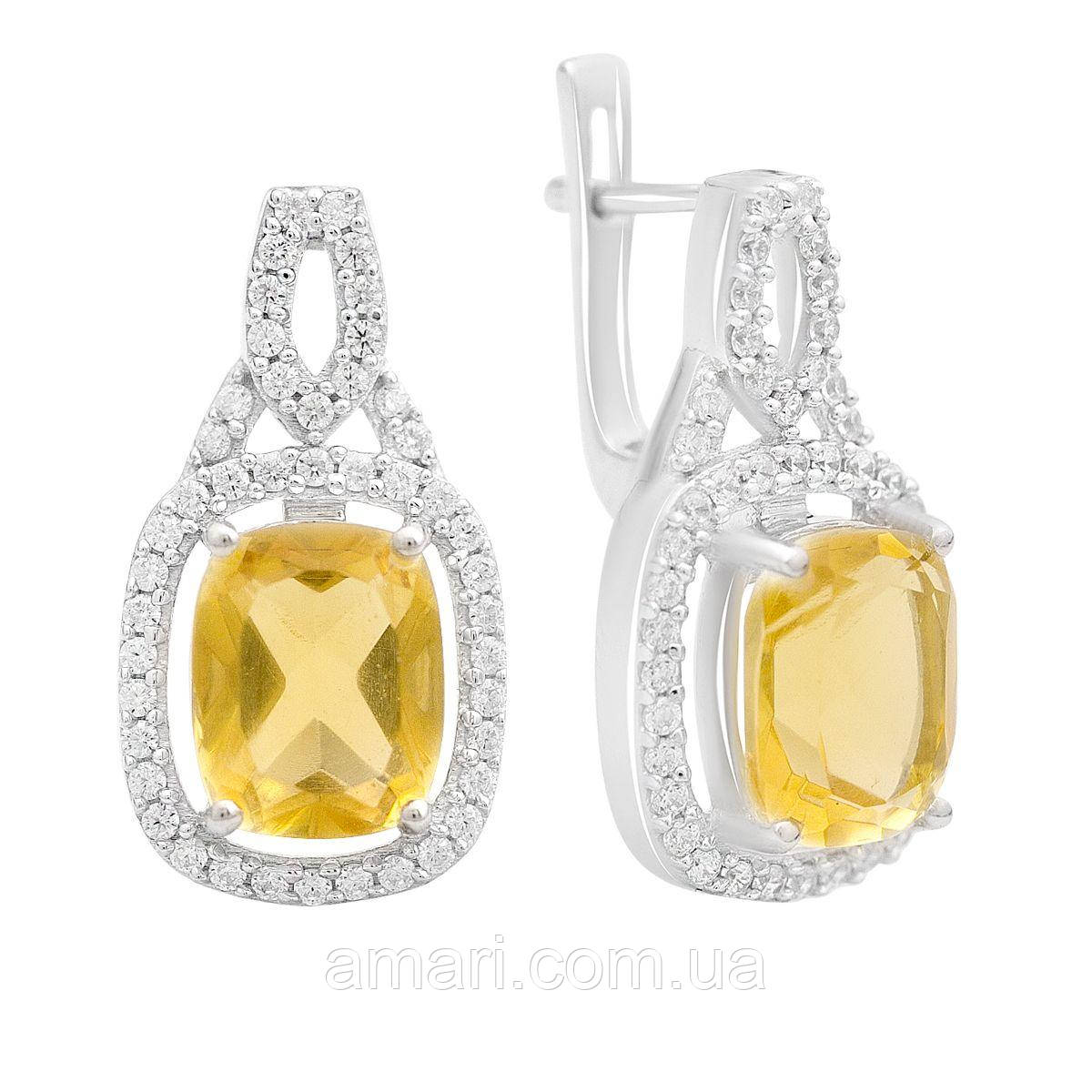 Срібні сережки Komilfo з цитрином nano 6.362ct (2170488), фото 1