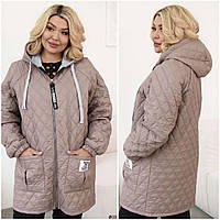 Жіноча демісезонна стьобана куртка на блискавці батал: 48-50, 52-54, 56-58 - чорний, мокко, графіт, джинс, слива.