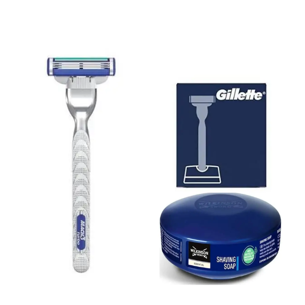 Станок для гоління Gillette Mach3 Turbo (1 картридж) + Оригінальна підставка + Wilkinson Essential Мило для гоління 125 г
