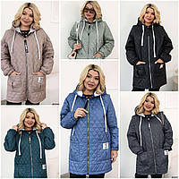 Жіноча демісезонна стьобана куртка на блискавці батал: 48-50, 52-54, 56-58 - чорний, мокко, графіт, джинс, слива, олива