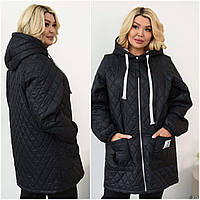 Жіноча демісезонна стьобана куртка на блискавці батал: 48-50, 52-54, 56-58 - чорний, мокко, графіт, джинс, слива, олива