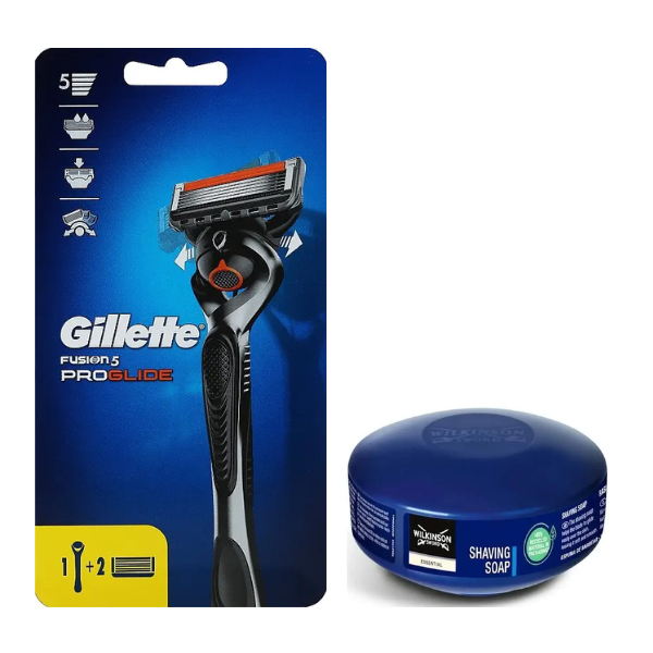 Станок Gillette Fusion ProGlide 2 картриджа Flexball + Wilkinson Essential Мило для гоління 125 г