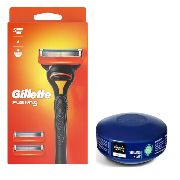 Станок для гоління Gillette Fusion 5 (3 касети) + Wilkinson Essential Мило для гоління 125 г
