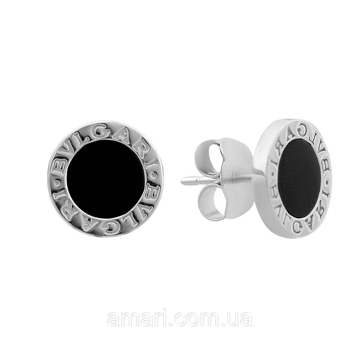 Срібні сережки Komilfo з натуральним оніксом (2175575), фото 1