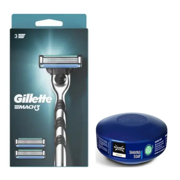Станок для гоління Gillette Mach3 3 касети + Wilkinson Essential Мило для гоління 125 г