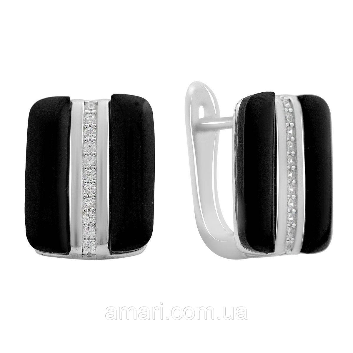 Срібні сережки Komilfo з натуральним оніксом (60002124), фото 1