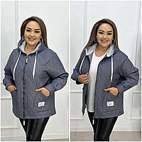 Жіноча демісезонна стьобана куртка батал: 48-50, 52-54, 56-58, 60-62 - графіт, смарагд, бордо, оливка, фрез