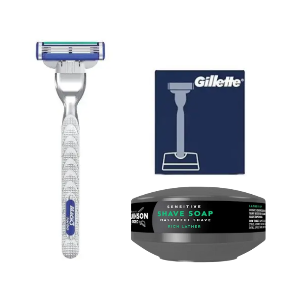Станок для гоління Gillette Mach3 Turbo (1 картридж) + Оригінальна підставка + Мило для гоління Wilkinson Sword 125 г