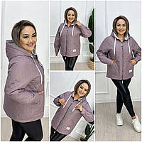 Жіноча демісезонна стьобана куртка батал: 48-50, 52-54, 56-58, 60-62 - графіт, смарагд, бордо, оливка, фрез