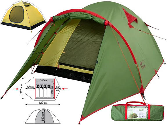 Чотиримісний намет Tramp Lite Camp 4 | Універсальна двошарова туристична палатка з двома тамбурами і двома входами, фото 1
