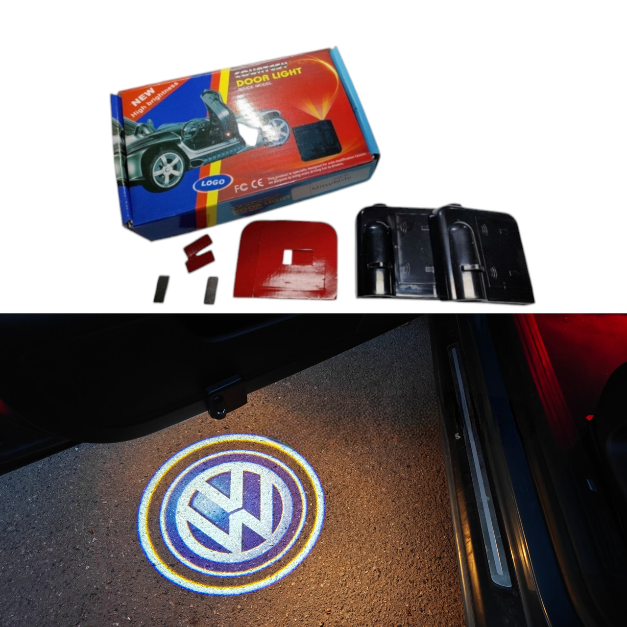 Лазерне підсвічування на дверях автомобіля з логотипом Volkswagen