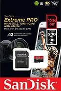 Карта пам'яті microSDXC (UHS-1 U3) SanDisk Extreme Pro A2 128Gb class 10 V30 (R200MB/s,W90MB/s) (adapter), фото 3