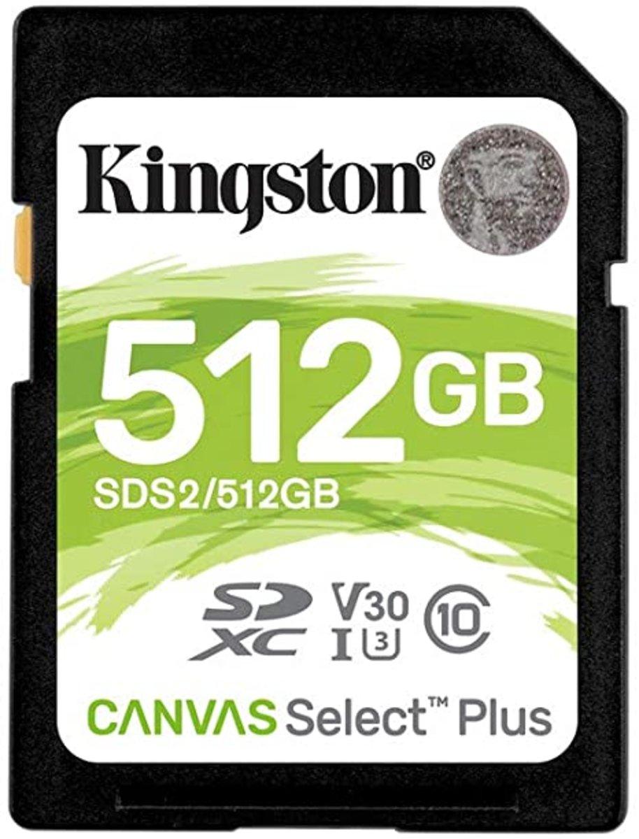 SDXC (UHS-1 U1) Kingston Canvas Select Plus 512Gb class 10 V10 (R-100MB/s)