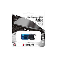 Флеш-накопичувач Kingston USB 3.2 DT 80M 64GB Type-C Black/Blue, фото 3