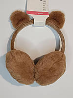 Навушники хутряні жіночі утеплені з вушками екохутро, коричневі, вухогрейки, обруч з вушками