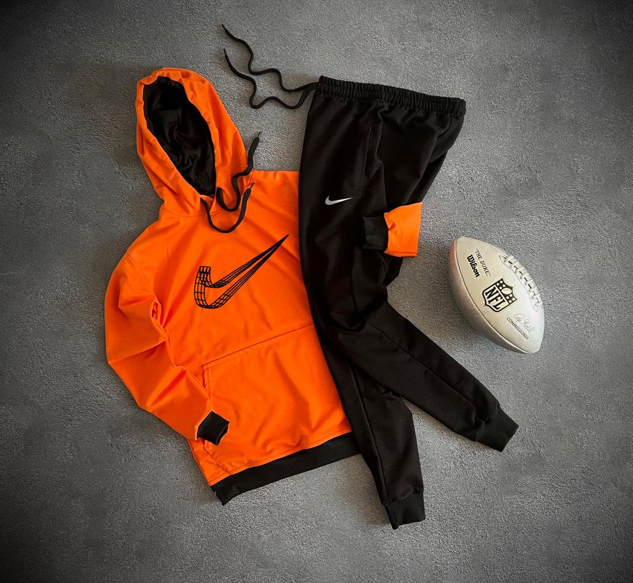 Спортивний костюм Nike чоловічий осінній весняний худі штани найк помаранчевий-чорний