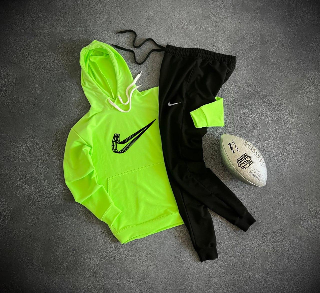 Спортивний костюм чоловічий Nike кофта штани штани осінній весняний комплект найк салатовий-чорний