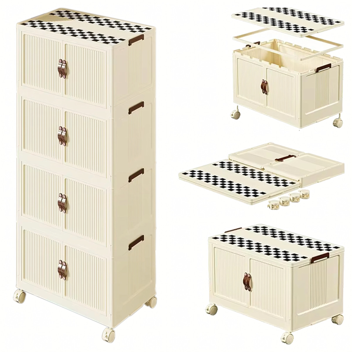 Модульна складна шафа на колесах, пластикова на 4 полиці 105 x 45 x 30 см