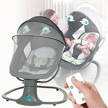 Захитуючий центр шезлонг 3 в 1 для новонароджених з пультом і москітною сіткою Mastela 8105 Темно-сірий