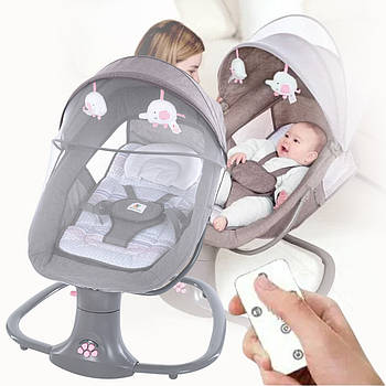 Укачивающий центр шезлонг 3 в 1 для новонароджених з пультом і москітною сіткою Mastela 8106 Бежево-рожевий