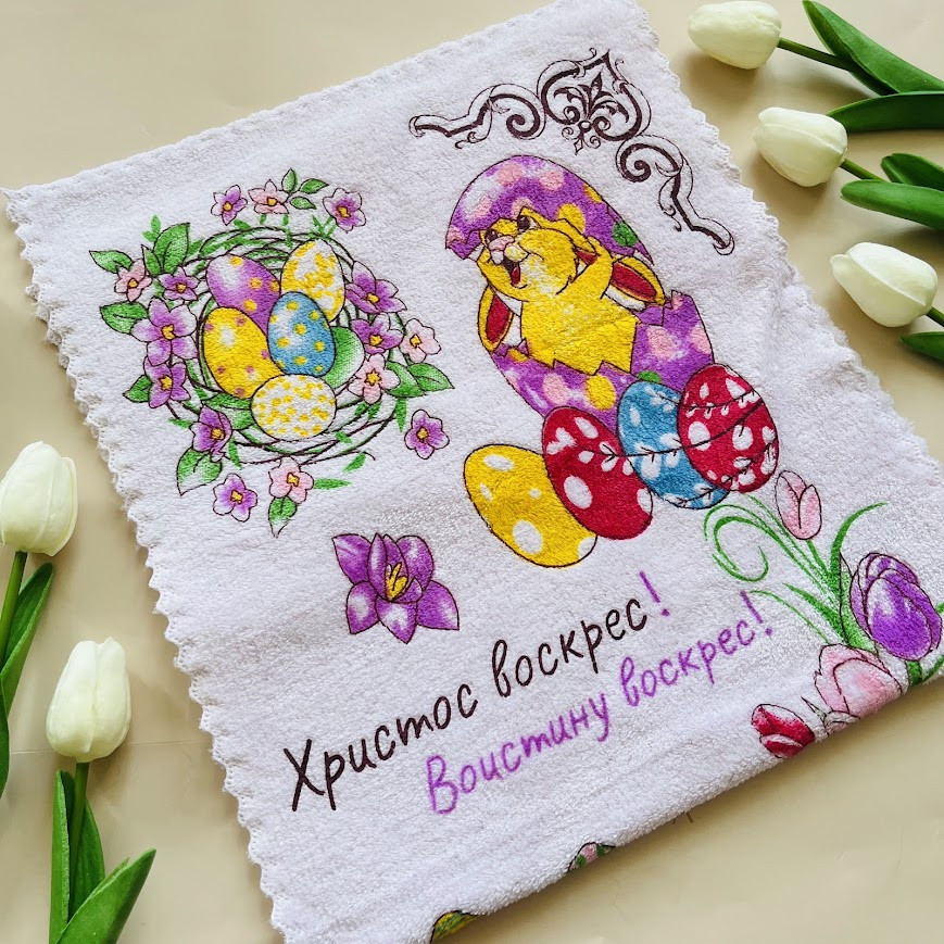 Рушник кухонний (мікрофібра)- Великдень35*70 см, колір світло-рожевий, арт 017995, 1 шт, Світло-рожевий, фото 1