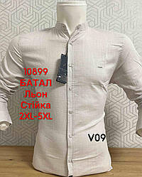 Льняна батальна сорочка з довгим рукавом Black Stone, стійка V09