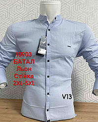 Льняна батальна сорочка з довгим рукавом Black Stone, стійка V13