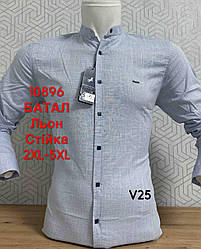 Льняна батальна сорочка з довгим рукавом Black Stone, стійка V25