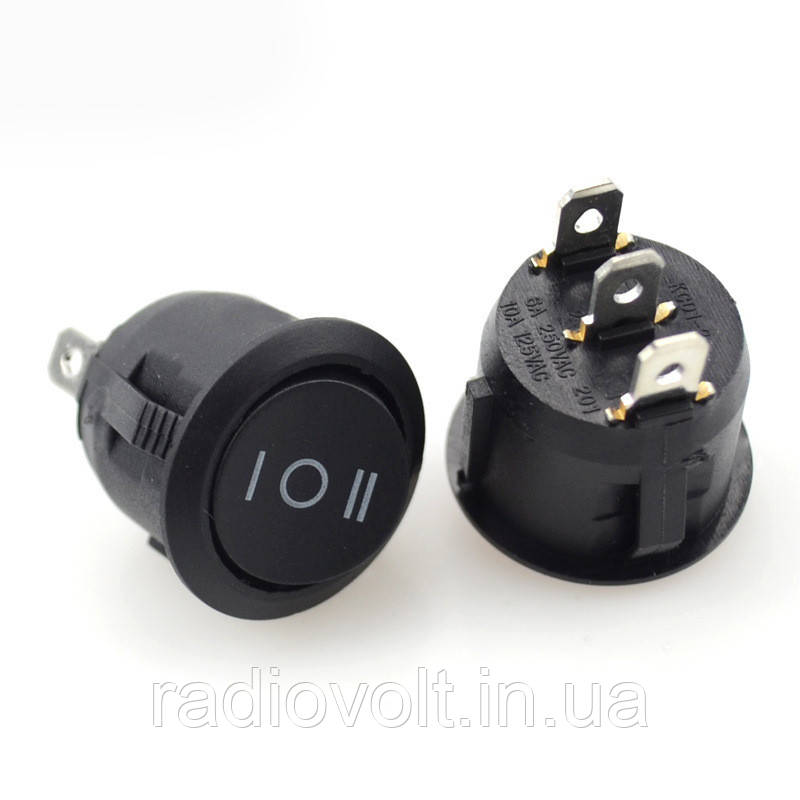 Перемикач, кнопка трипозиційний KCD1-105, AC 250В 6А три контакти (Чорний)