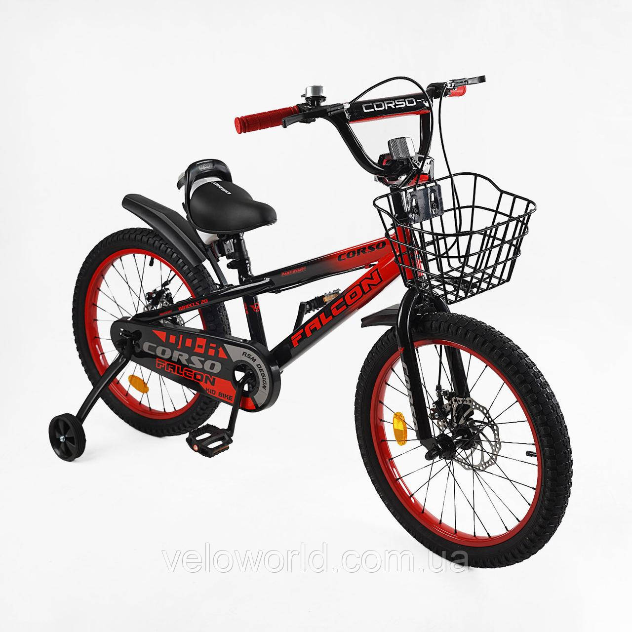 Дитячий велосипед 20'' дюймів Corso Falcon FL-20365 (1) кошик, дискові гальма, пляшечка, зібраний на 85%