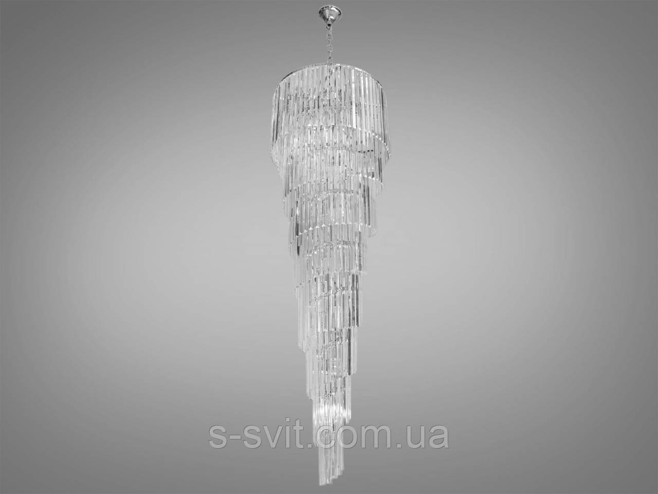 Підвісна каскадна кришталева люстра, 24 лампи, хром, фото 1