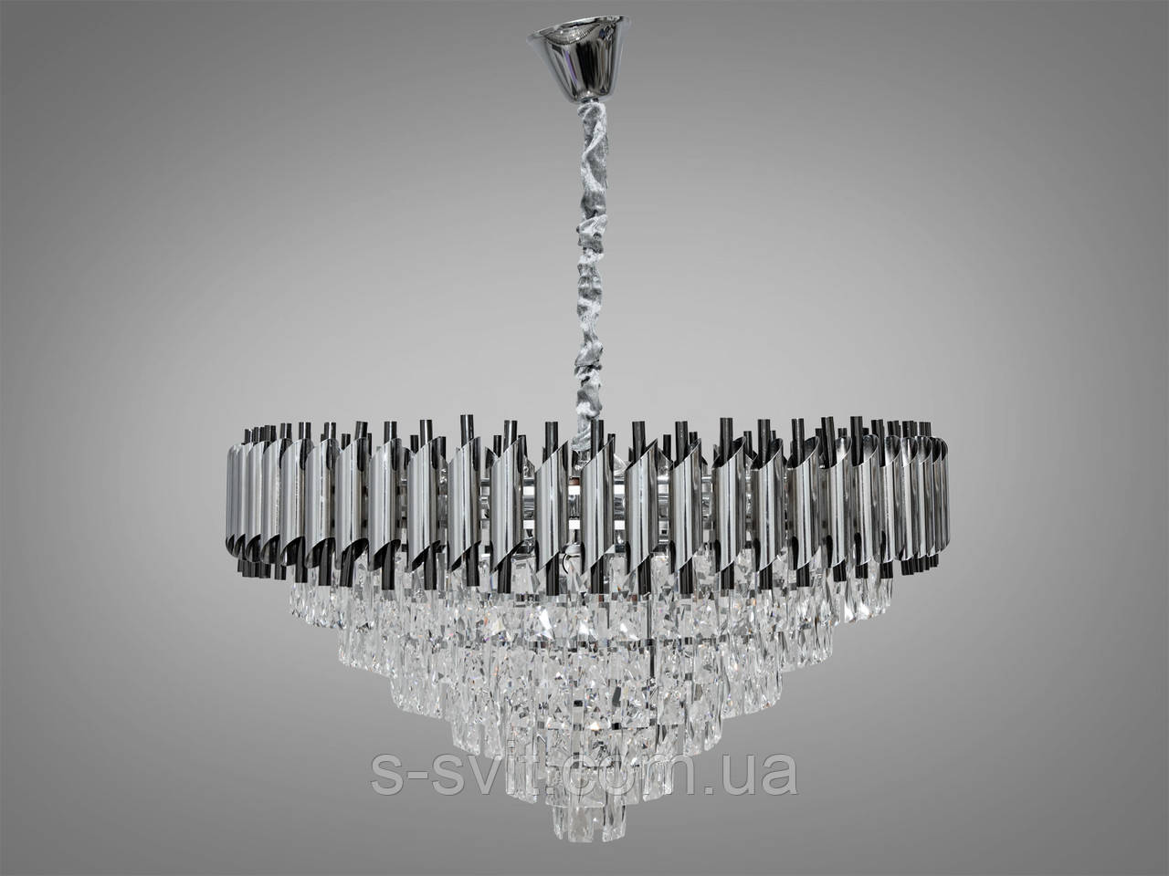 Каскадна кришталева люстра круглої форми, 18 ламп, фото 1