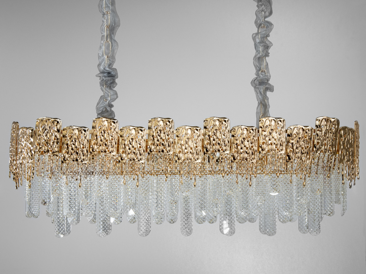 Кришталева люстра овальної форми , 10 ламп золотиста, фото 1