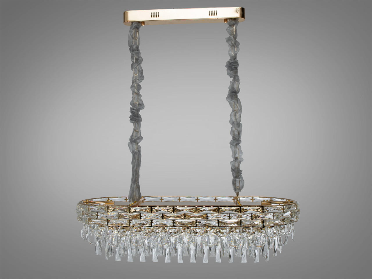 Кришталева люстра овальної форми на 11 ламп, золотиста, фото 1