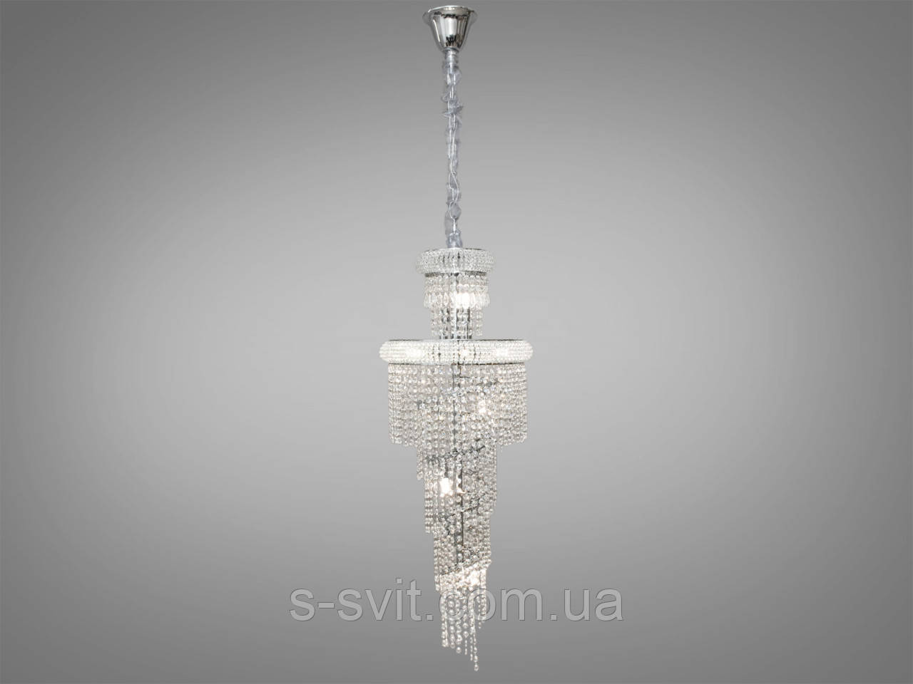 Каскадна кришталева люстра на 21 лампу, хром, фото 1